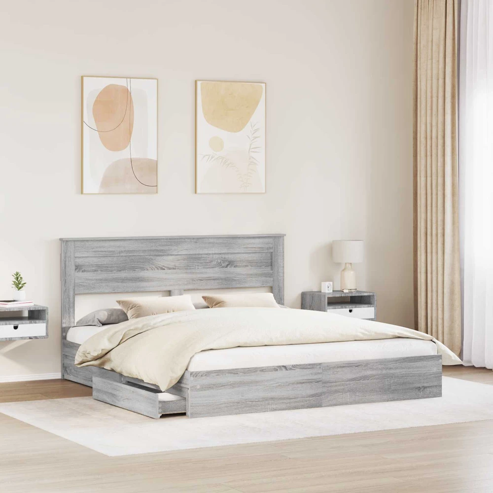 Saugos lova Pilkas Sonoma 180 x 200 cm Apdirbta mediena