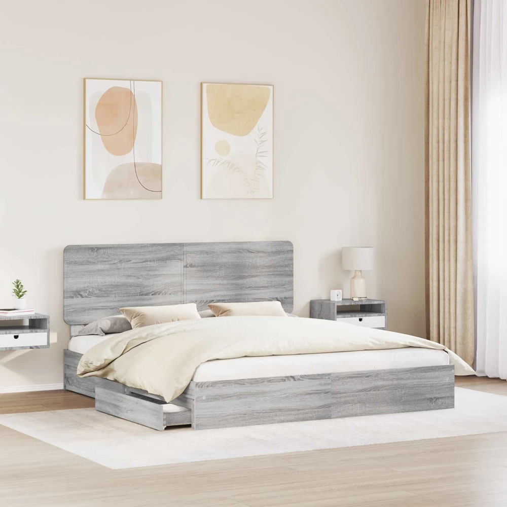 Saugos lova Pilkas Sonoma 180 x 200 cm Apdirbta mediena