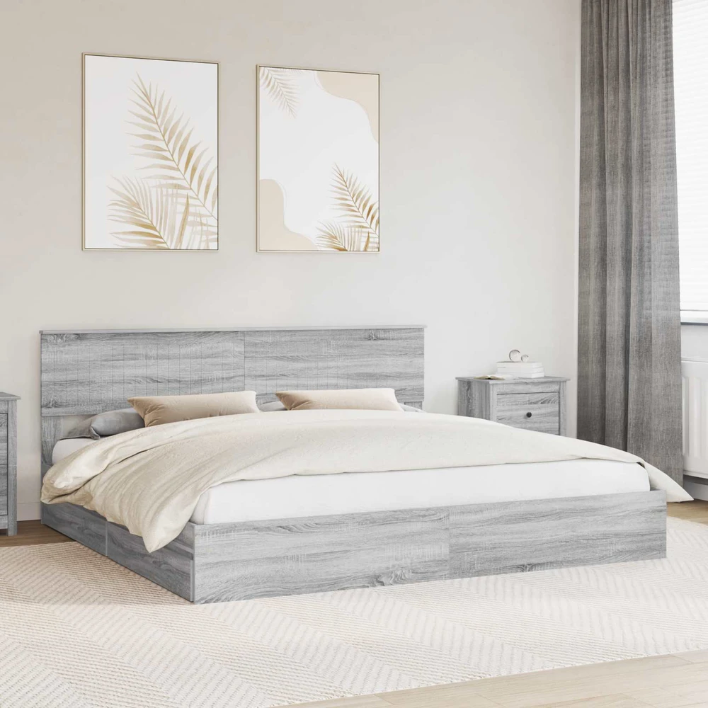 Saugos lova Pilkas Sonoma 200 x 200 cm Apdirbta mediena