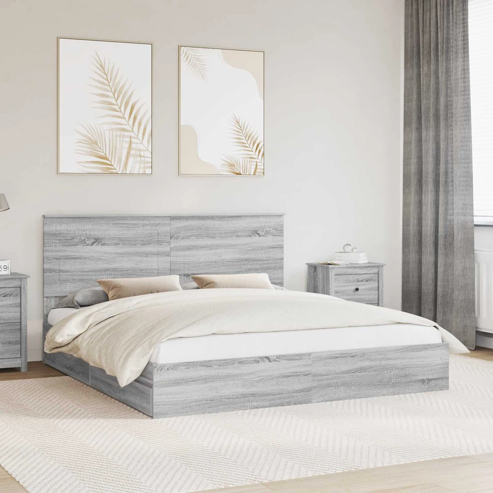 Saugos lova Pilkas Sonoma 200 x 200 cm Apdirbta mediena