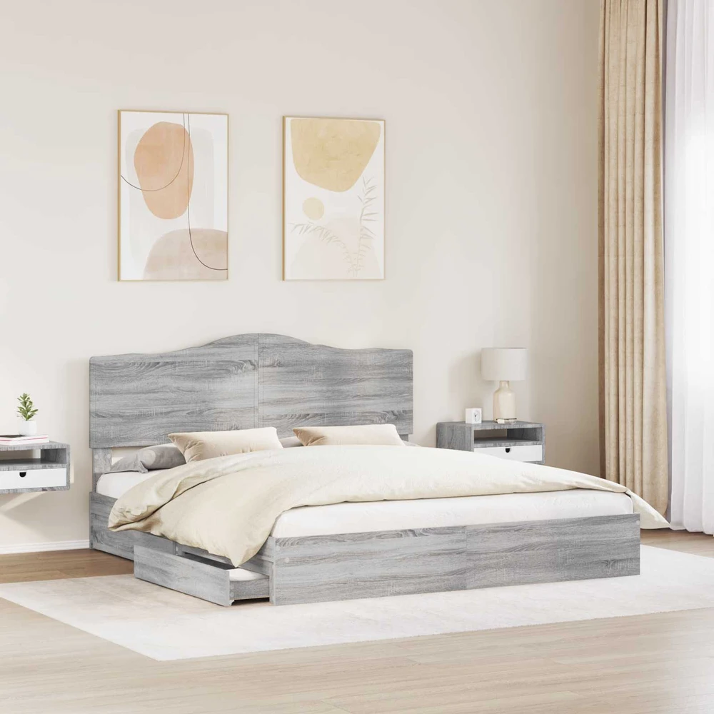 Saugos lova Pilkas Sonoma 200 x 200 cm Apdirbta mediena