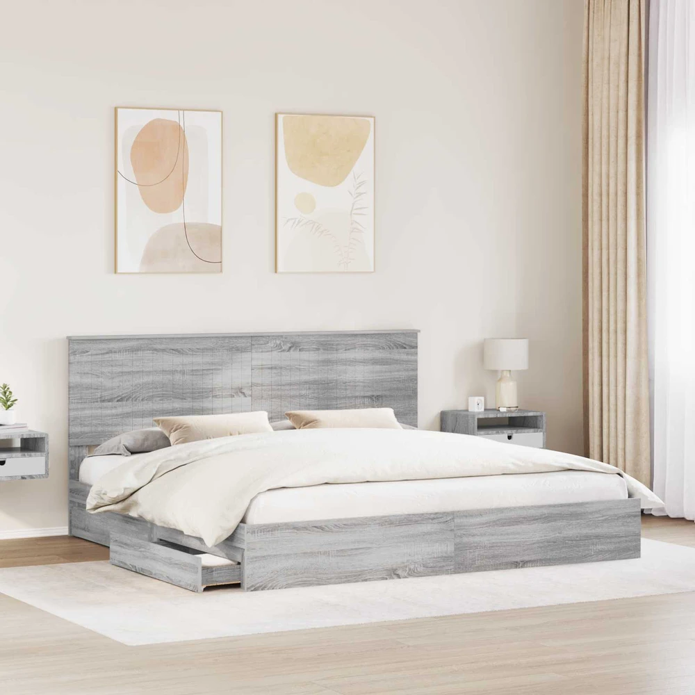 Saugos lova Pilkas Sonoma 200 x 200 cm Apdirbta mediena