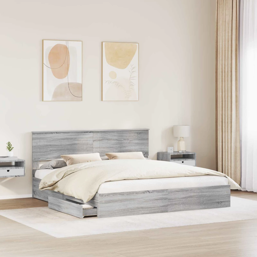 Saugos lova Pilkas Sonoma 200 x 200 cm Apdirbta mediena