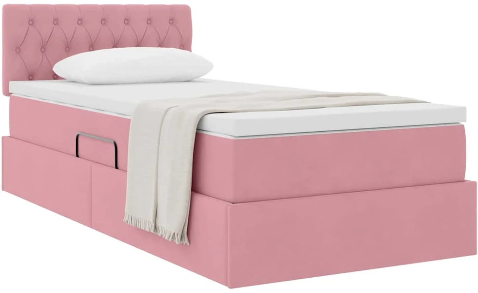 Saugos lova su galvūgalio Rožinė 90 x 200 cm Aksomas