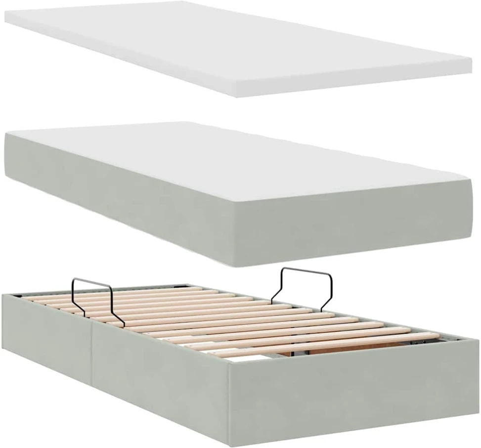 Saugos lova su galvūgalio Šviesiai pilka 200 x 200 cm Aksomas