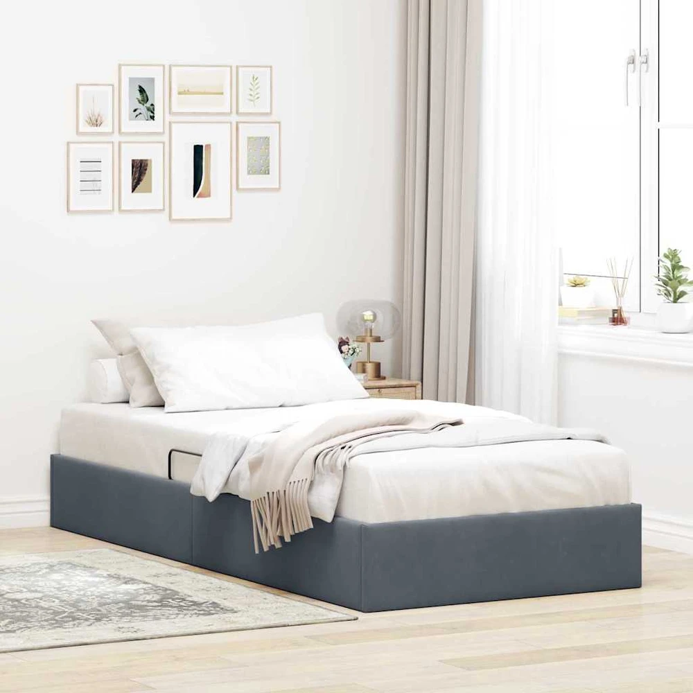 Saugos lova su saugykla Tamsiai pilka 100 x 203 cm Aksomas