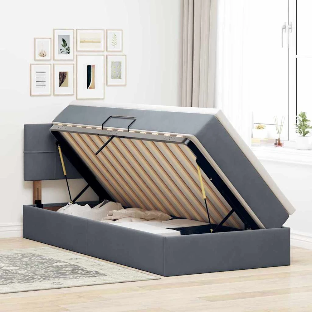 Saugos lova su galvūgalio Tamsiai pilka 100 x 200 cm Aksomas