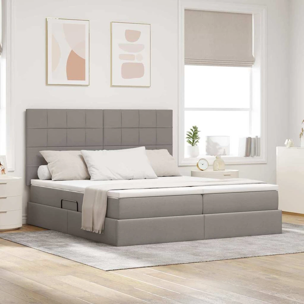 Saugos lova su galvūgalio Taupe 200 x 200 cm Audinys