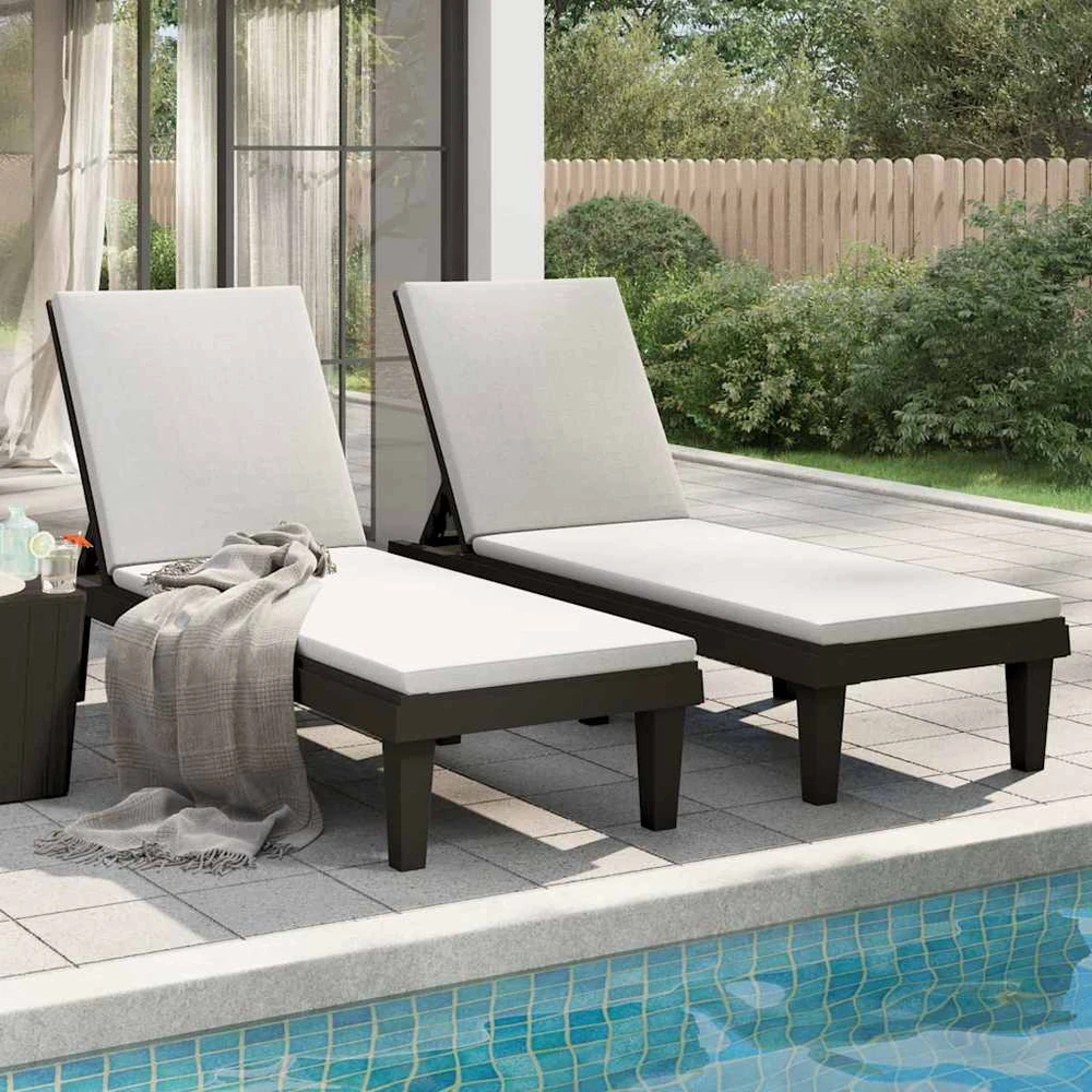 Sofa Saulės gultai, 2vnt., juodi, 155x58x83cm, polipropilenas