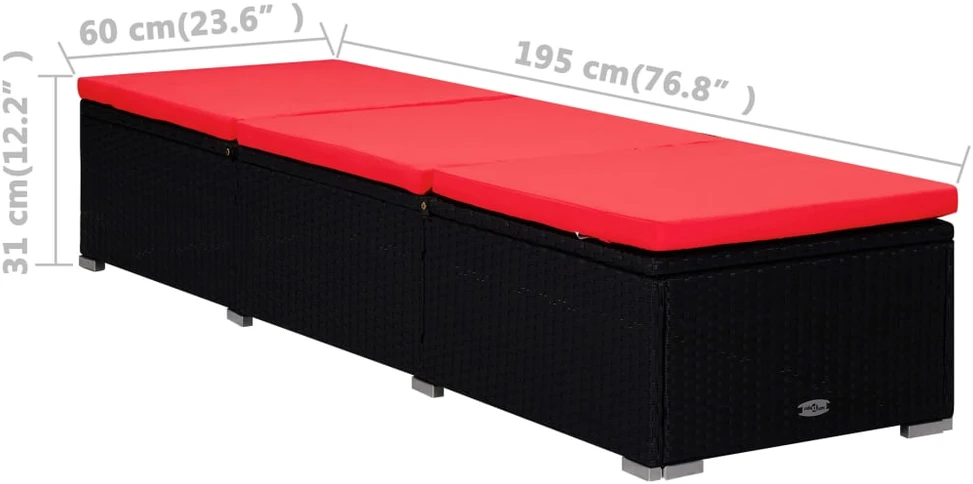 Sofa Saulės gultai su arbatos staliuku, 3 dalių, juodi, poliratanas