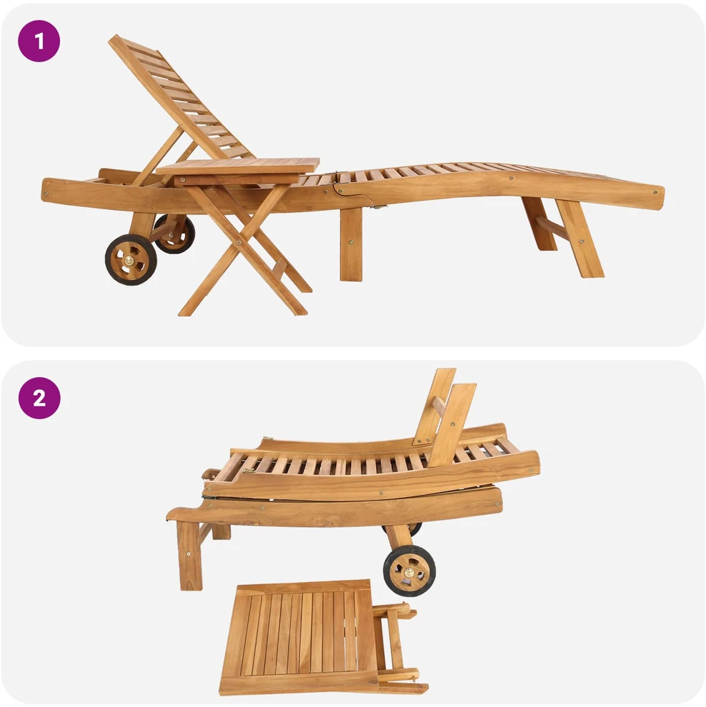 Saulės gultas 2 pcs Ruda Kieto teka medžio