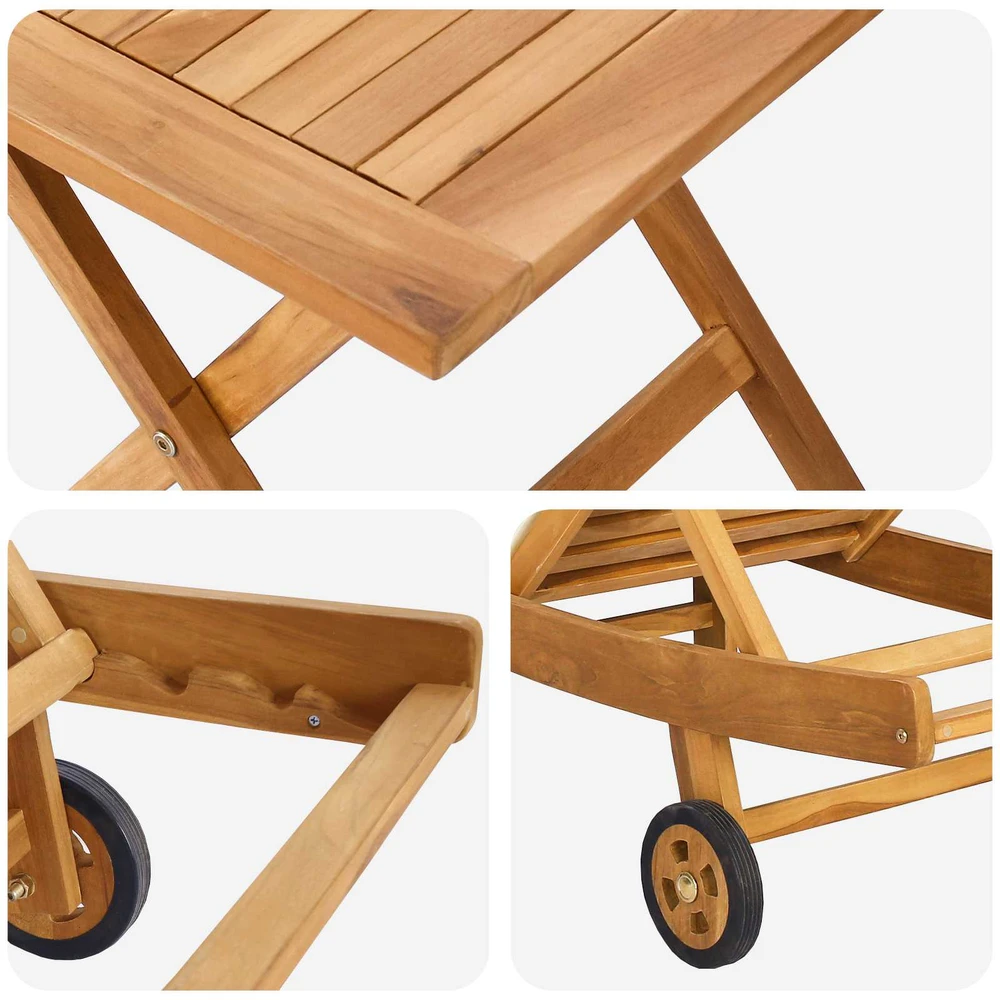 Saulės gultas 2 pcs Ruda Kieto teka medžio