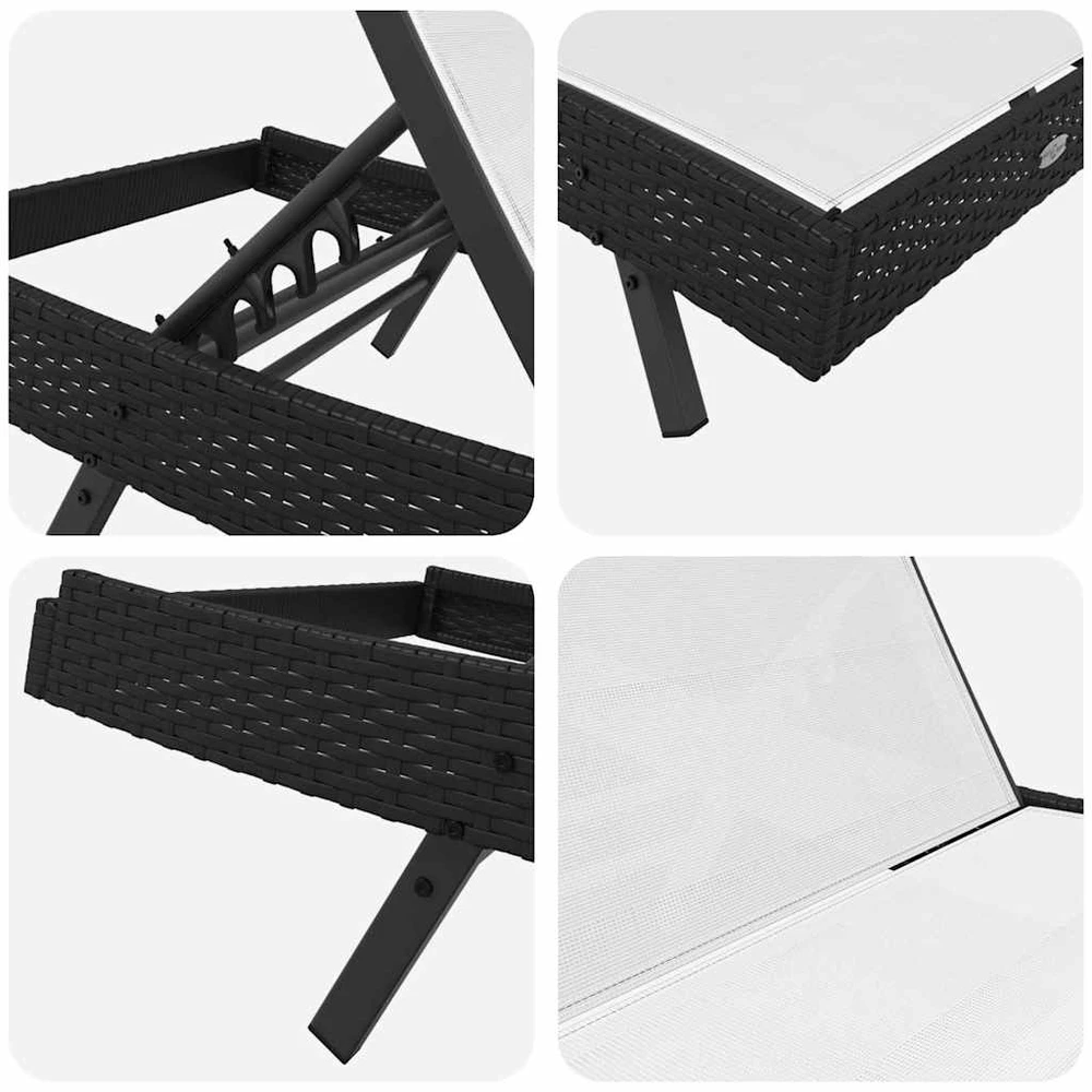 Saulės gultas Juoda ir Balta 197 x 70 x 82 cm poliratanas