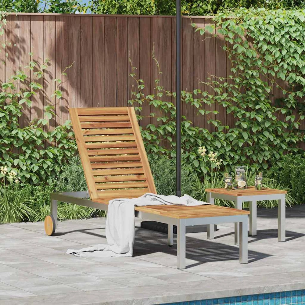 Saulės gultas Kietas akacijos medis ir nerūdijančio plieno