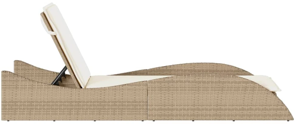 Saulės gultas su čiužinuku, smėlio, 60x205x73cm, poliratanas