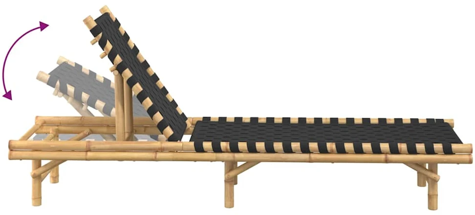 Saulės gultas su juodu austu tinkleliu, 55x200x30cm, bambukas