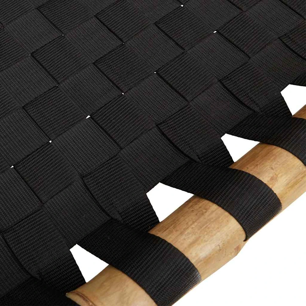 Saulės gultas su juodu austu tinkleliu, 55x200x30cm, bambukas