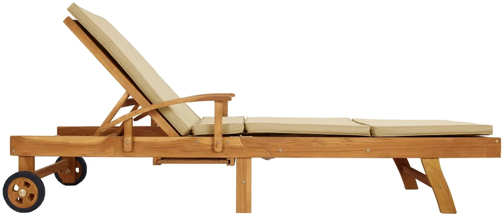 Saulės gultas su pagalvėle 100% poliesteris, kieta teak mediena