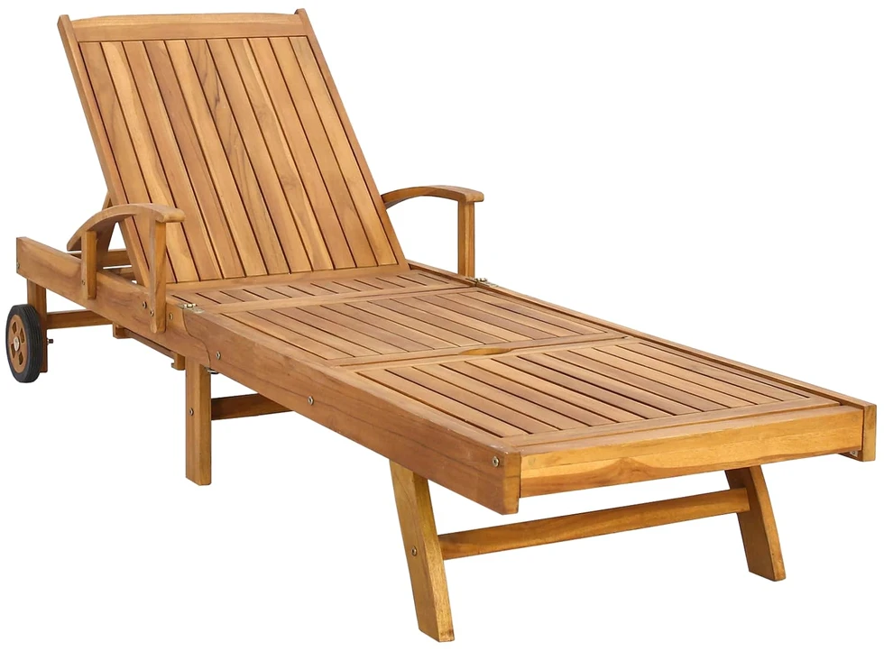 Saulės gultas su pagalvėle 100% poliesteris, kieta teak mediena