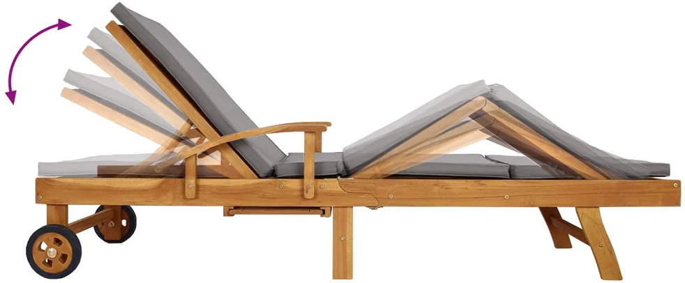 Saulės gultas su pagalvėle 100% poliesteris, kieta teak mediena