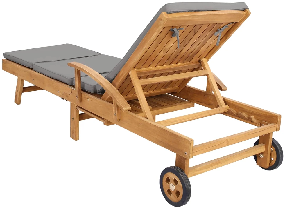 Saulės gultas su pagalvėle 100% poliesteris, kieta teak mediena
