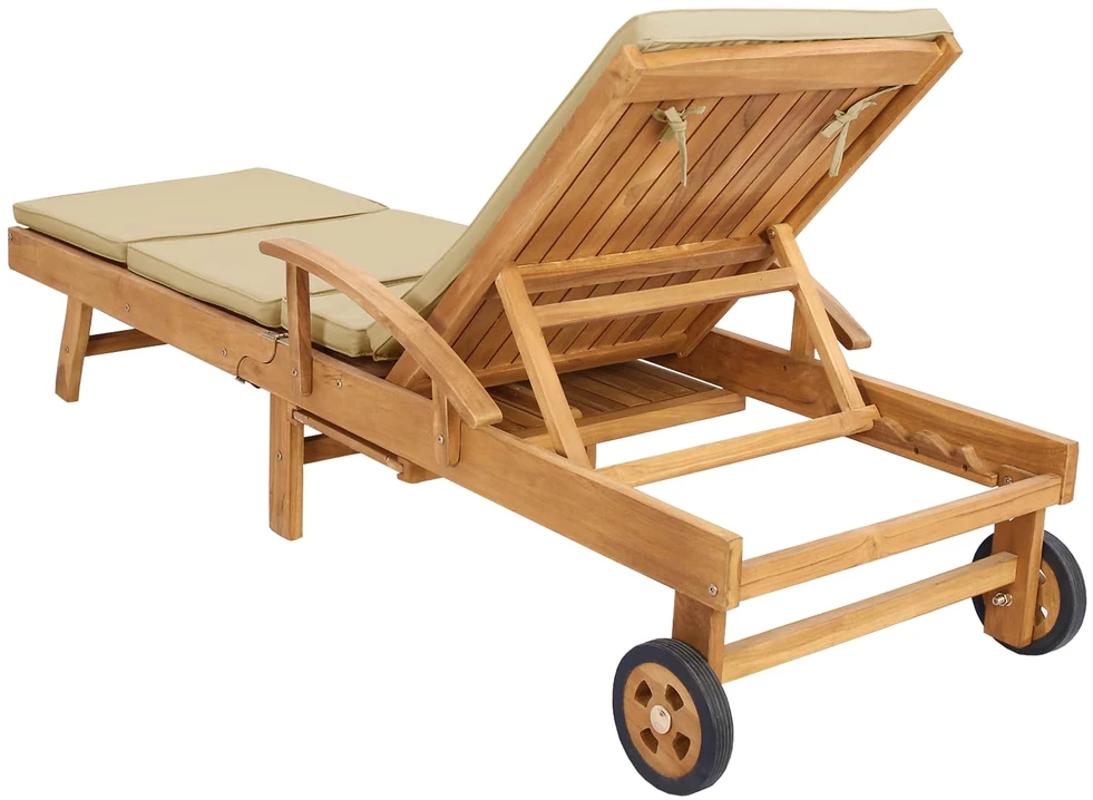 Saulės gultas su pagalvėle 100% poliesteris, kieta teak mediena