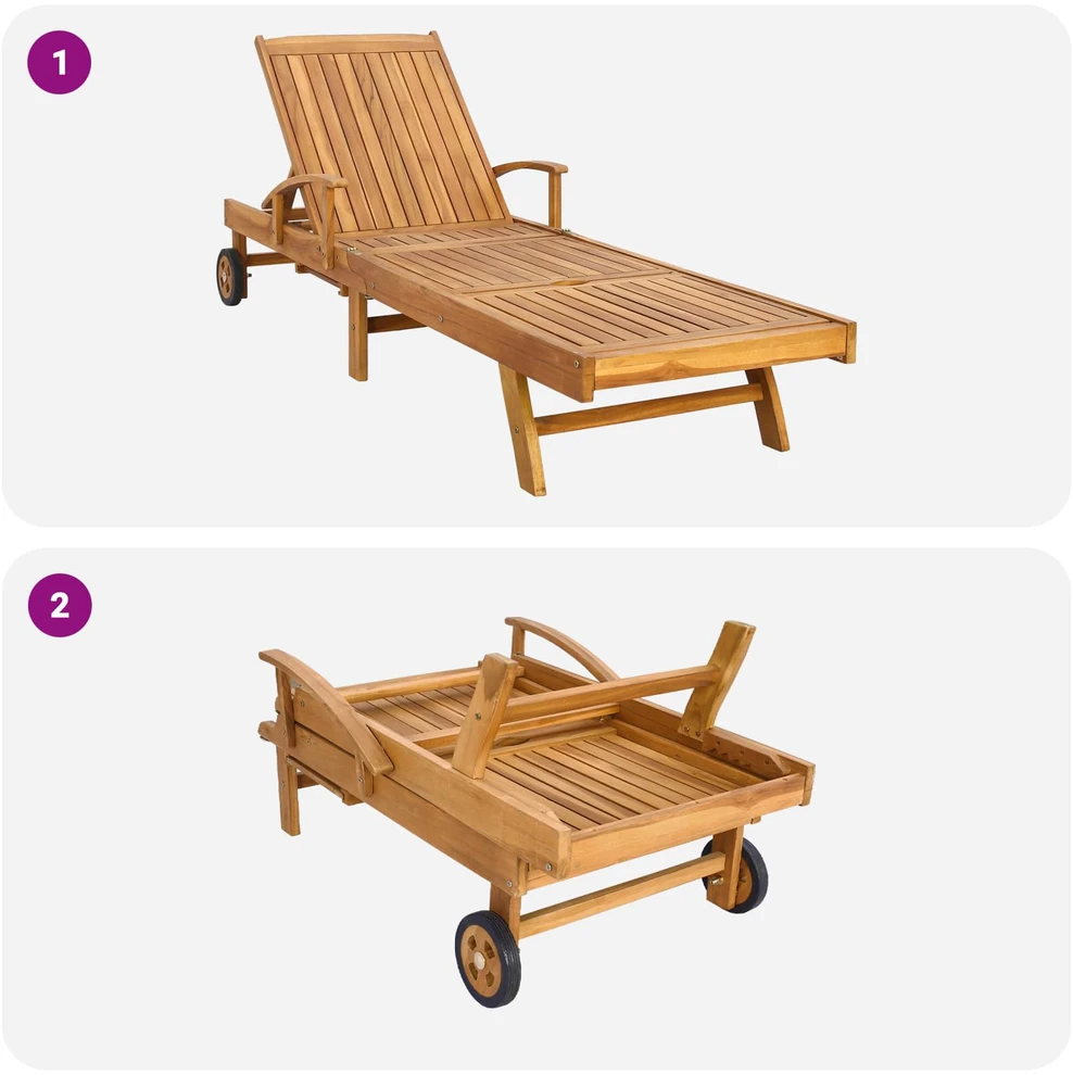 Saulės gultas su pagalvėle 100% poliesteris, kieta teak mediena