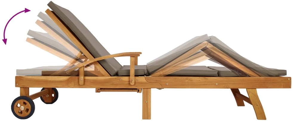 Saulės gultas su pagalvėle 100% poliesteris, kieta teak mediena