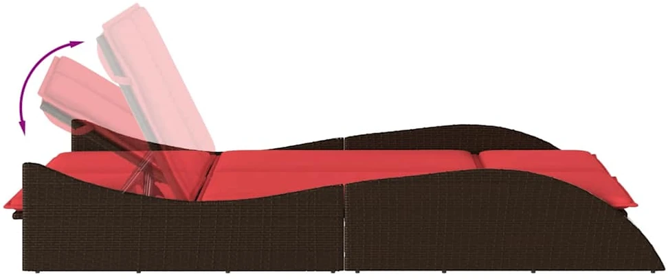 Saulės gultas su pagalvėlėmis, rudas, 114x205x73 cm, poliratanas