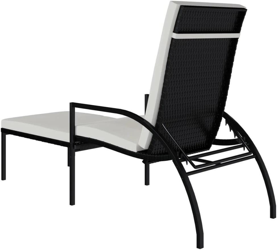 Saulės gultas su pakoja, juodos spalvos, PE ratanas