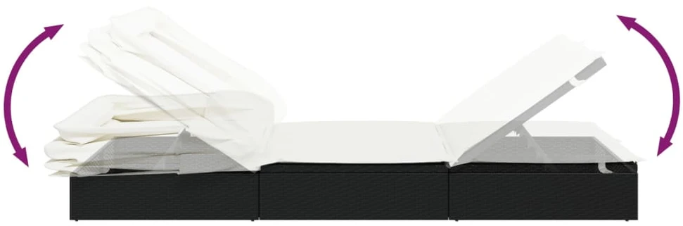 Saulės gultas su stogeliu, juodas, 213x63x97cm, poliratanas