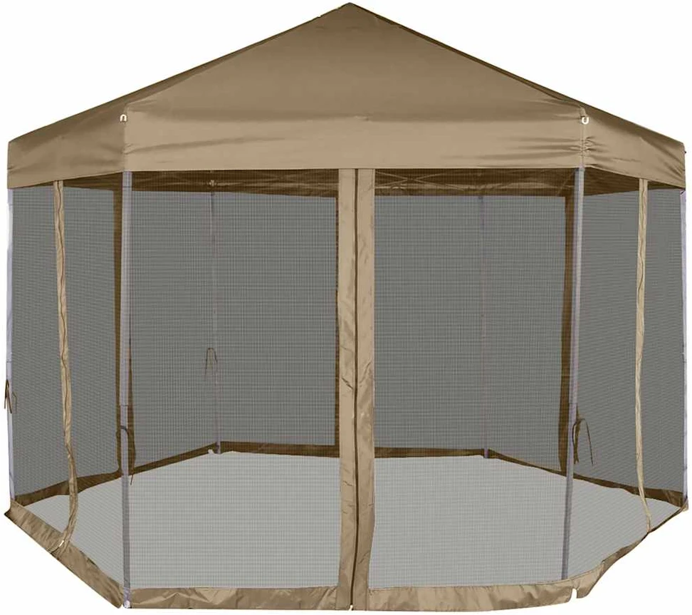 Šešiakampė išskleidžiama palapinė su sienomis, taupe, 3,6x3,1m