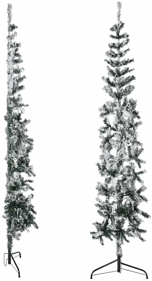 Siaura dirbtinė Kalėdų eglutė, 180cm, padengta sniegu