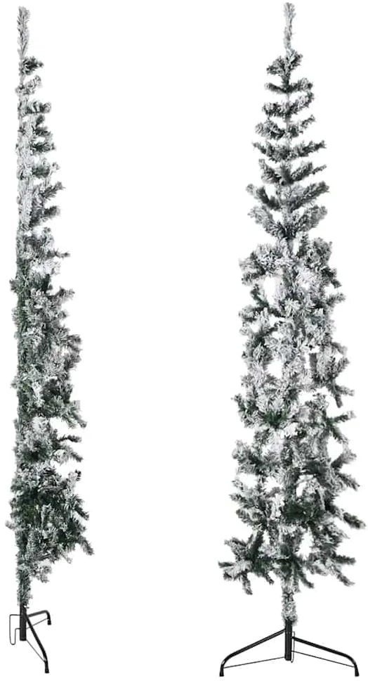 Siaura dirbtinė Kalėdų eglutė, 210cm, padengta sniegu
