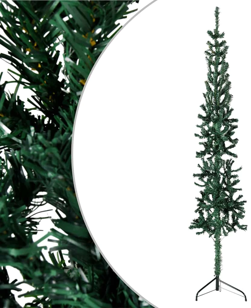 Siaura dirbtinė pusinė Kalėdų eglutė su stovu, žalia, 150cm