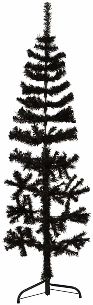 Siaura dirbtinė pusinė Kalėdų eglutė su stovu, juoda, 150cm