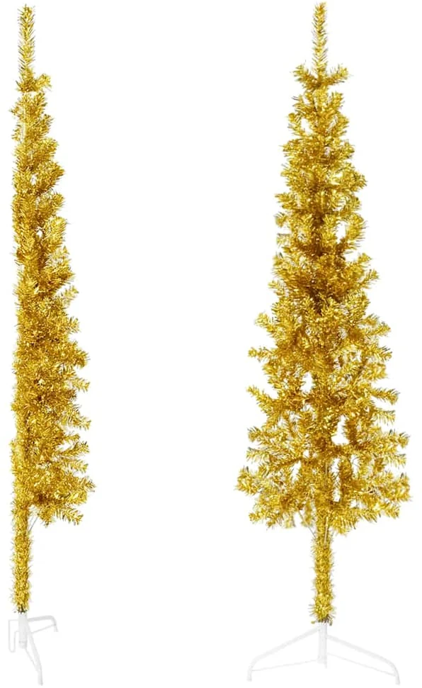 Siaura dirbtinė pusinė Kalėdų eglutė su stovu, auksinė, 150cm