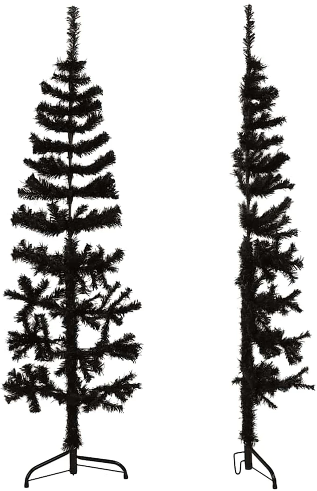 Siaura dirbtinė pusinė Kalėdų eglutė su stovu, juoda, 150cm