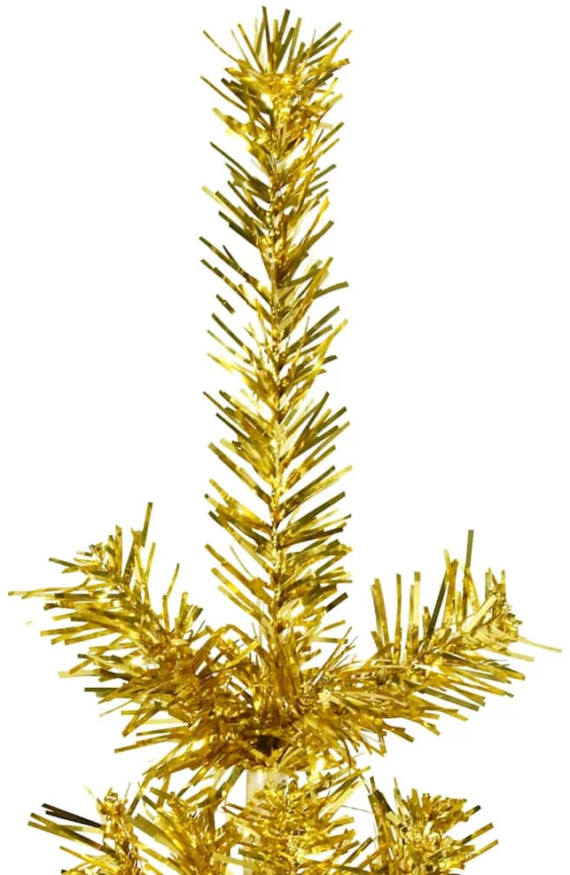 Siaura dirbtinė pusinė Kalėdų eglutė su stovu, auksinė, 150cm