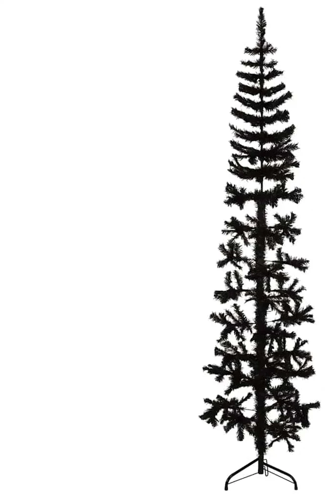 Siaura dirbtinė pusinė Kalėdų eglutė su stovu, juoda, 240cm