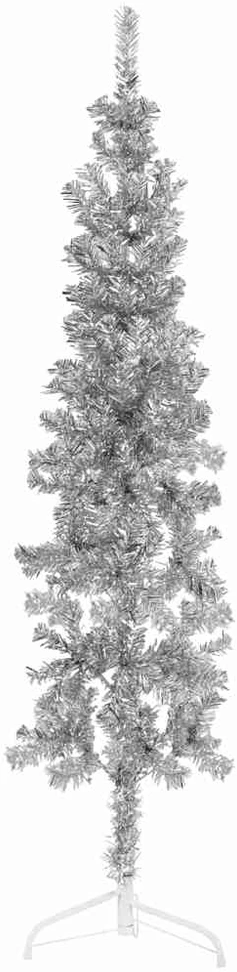 Siaura dirbtinė pusinė Kalėdų eglutė su stovu, sidabrinė, 150cm