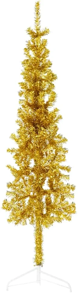 Siaura dirbtinė pusinė Kalėdų eglutė su stovu, auksinė, 150cm