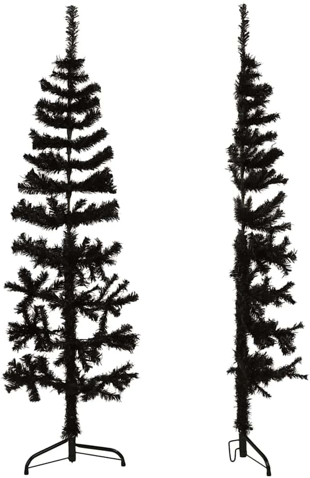 Siaura dirbtinė pusinė Kalėdų eglutė su stovu, juoda, 120cm
