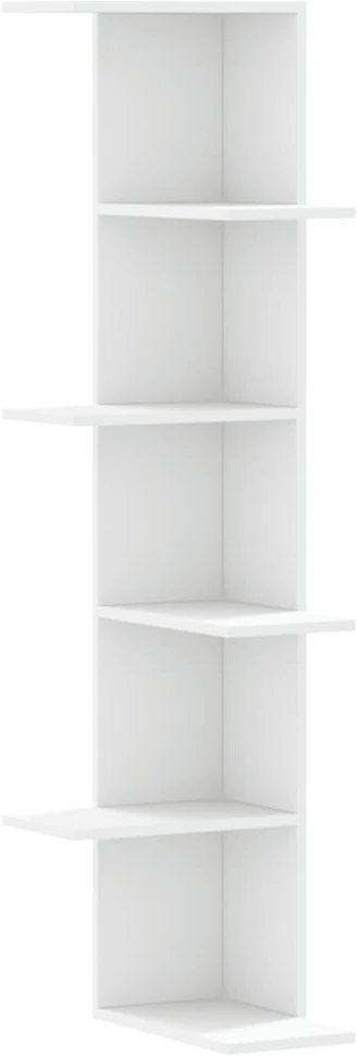 Sieninė kampinė lentyna, baltos, 36,5x36,5x140cm, MDP