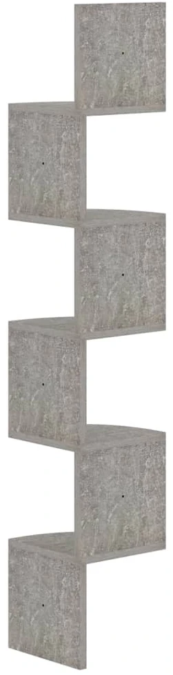 Sieninė kampinė lentyna, betono, 19x19x123cm, apdirbta mediena