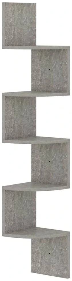 Sieninė kampinė lentyna, betono, 19x19x123cm, apdirbta mediena