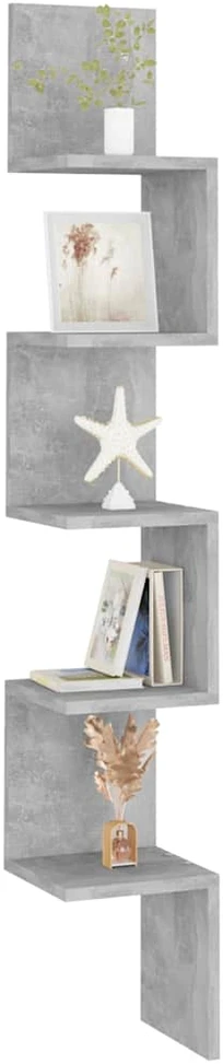 Sieninė kampinė lentyna, betono, 20x20x127,5cm, mediena