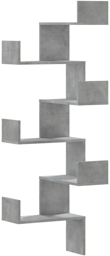 Sieninė kampinė lentyna, betono pilka, 45x45x147cm, MDP