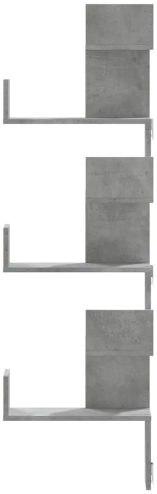 Sieninė kampinė lentyna, betono pilka, 45x45x147cm, MDP