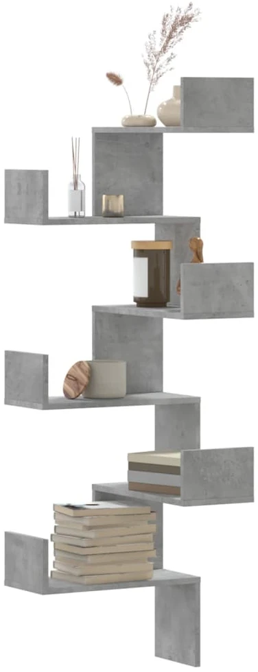 Sieninė kampinė lentyna, betono pilka, 45x45x147cm, MDP
